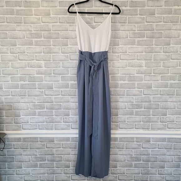 Altar'd State Jumpsuit Wide Leg Blue White Sleeveless Strappy Minimal NEW Sm $85 - Picture 9 of 10